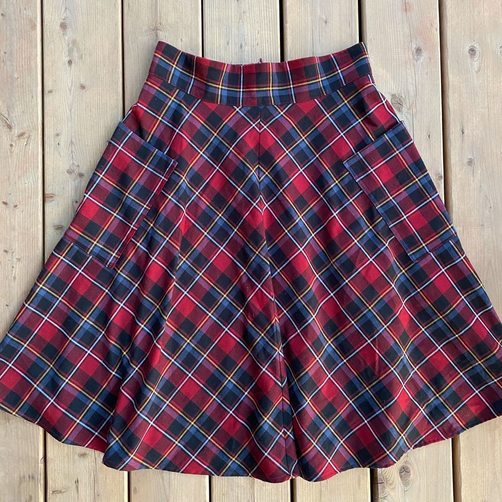 Annie50 plaid tartan flared midi skirt